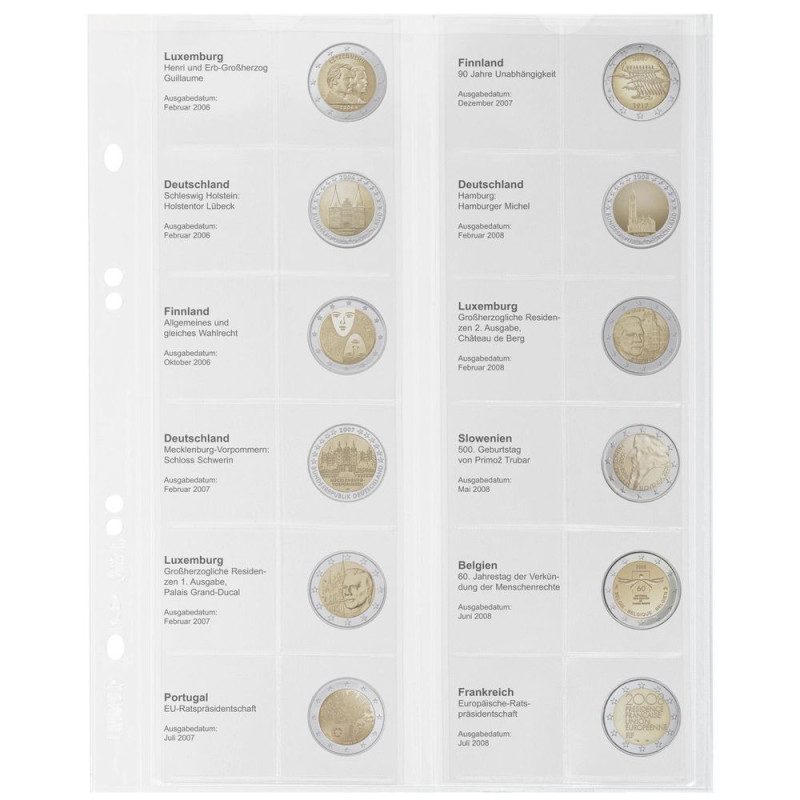 Multi Collect Feuille numismatique pré-imprimée pour 2 Euro commémoratives: Luxembourg 2006 €“ France 2008