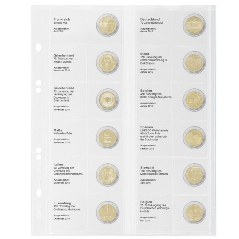 Multi collect Feuille numismatique pré-imprimée pour 2 Euro commémoratives: France 2018 - Belgique 2019