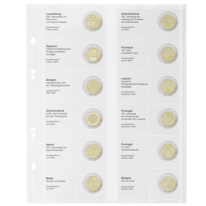 Multi collect Feuille numismatique pré-imprimée pour 2 Euro commémoratives: Luxembourg 2020 - Belgique 2020