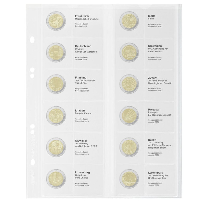 Multi collect Feuille numismatique pré-imprimée pour 2 Euro commémoratives: France 2020 - Luxembourg 2021