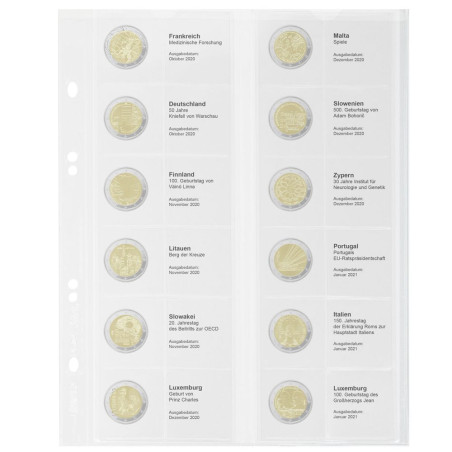 Multi collect Feuille numismatique pré-imprimée pour 2 Euro commémoratives: France 2020 - Luxembourg 2021
