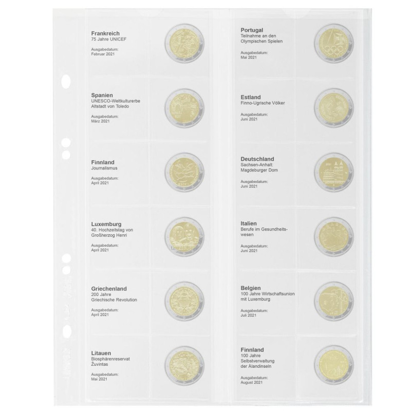 Multi collect Feuille numismatique pré-imprimée pour 2 Euro commémoratives: France 2021 - Finlande 2021