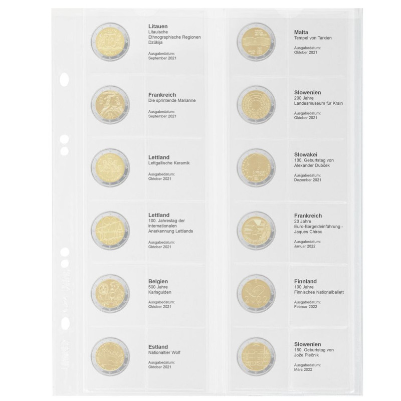 Multi collect Feuille numismatique pré-imprimée pour 2 Euro commémoratives: Lituanie 2021 €“ Slovénie 2022