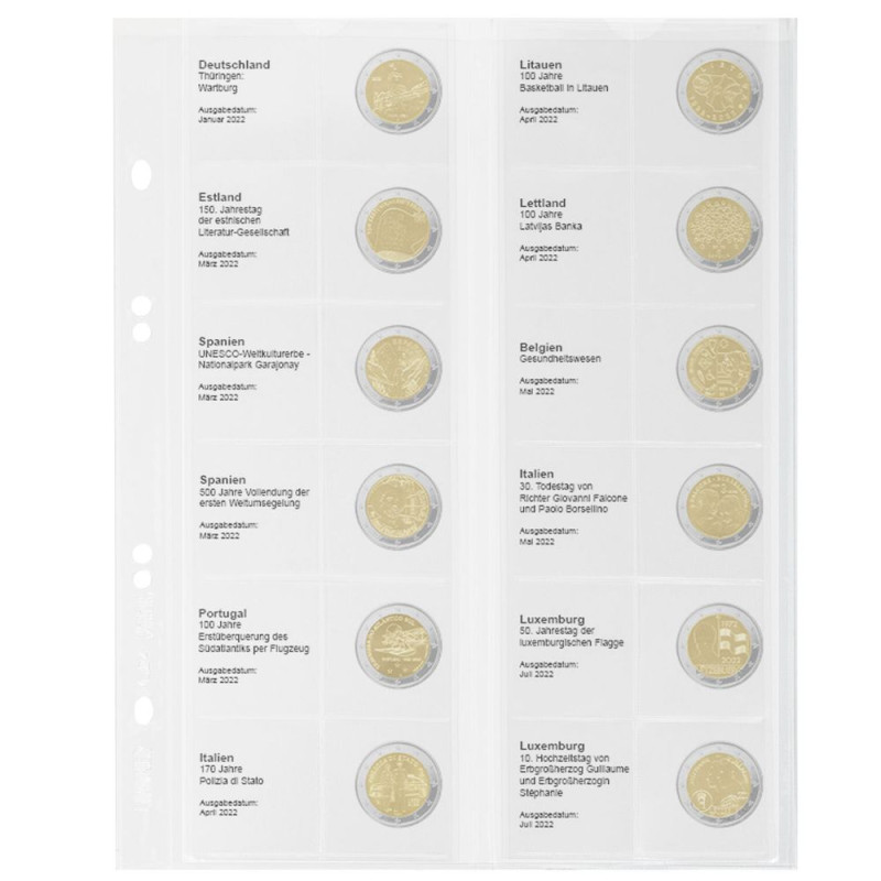 Multi collect Feuille numismatique pré-imprimée pour 2 Euro commémoratives: Allemagne 2022 €“ Luxembourg 2022