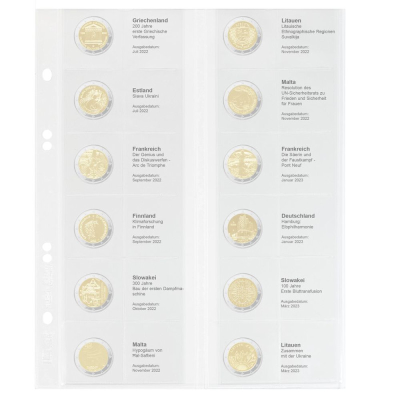Multi collect Feuille numismatique pré-imprimée pour 2 Euro commémoratives:  Grèce 2022 €“ Lituanie 2023