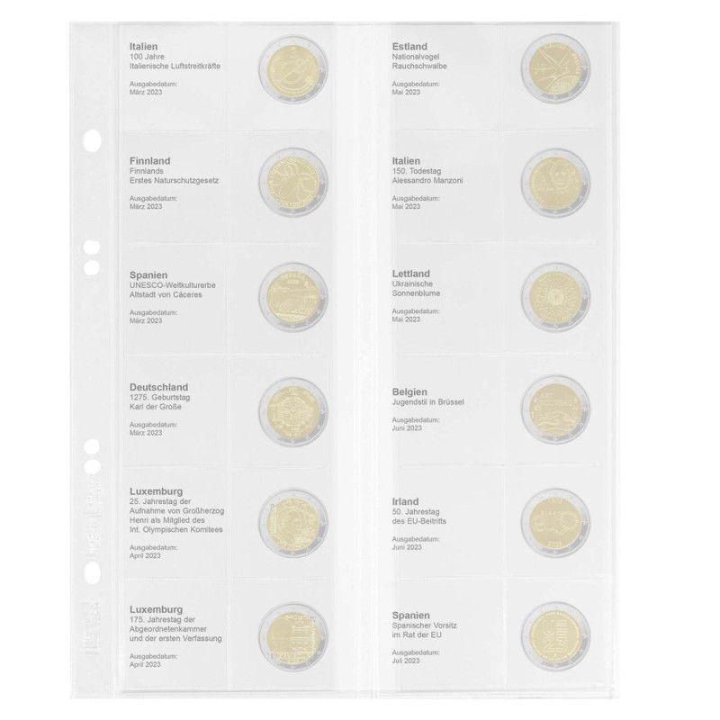 Multi collect Feuille numismatique pré-imprimée pour 2 Euro commémoratives:  Italie 2023 - Espagne 2023