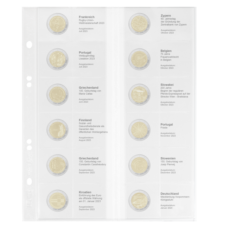 Multi collect Feuille numismatique pré-imprimée pour 2 Euro commémoratives:  France 2023 - Allemagne 2024