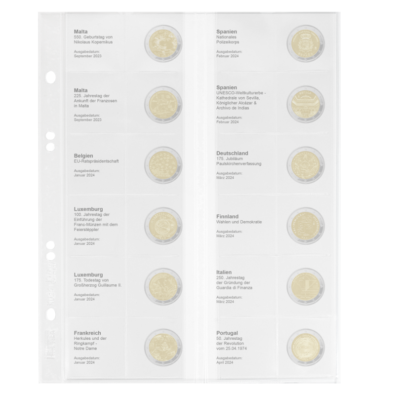 Multi collect Feuille numismatique pré-imprimée pour 2 Euro commémoratives:  Malte 2023 - Portugal 2024