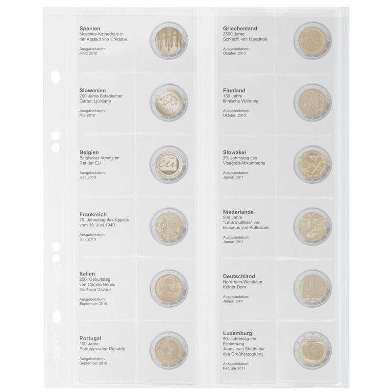 Multi Collect Feuille numismatique pré-imprimée pour 2 Euro commémoratives: Espagne 2010 €“ Luxembourg 2011
