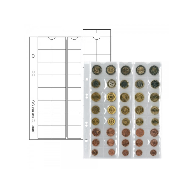 Feuilles numismatiques Multi collect pour 5 séries Euros courants de 8 pièces chacune, avec intercalaires noirs - paquet de 5