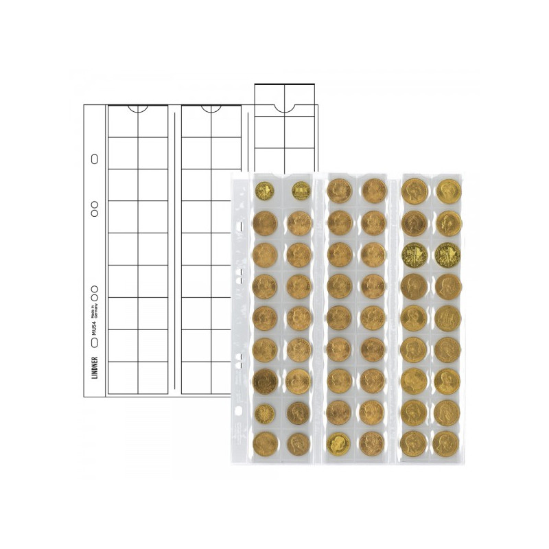 Feuilles numismatiques Multi collect pour 54 monnaies jusqu'à  Ø 20 mm, avec intercalaires rouges - paquet de 5