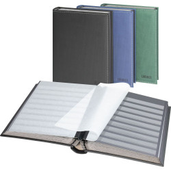 Classeur DIAMANT pour timbres, noir, ouatiné, 60 pages noires, bandes transparentes, intercalaires cristal, 230 x 305 mm