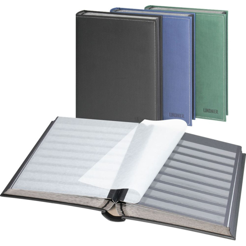 Classeur DIAMANT pour timbres, noir, ouatiné, 60 pages noires, bandes transparentes, intercalaires cristal, 230 x 305 mm