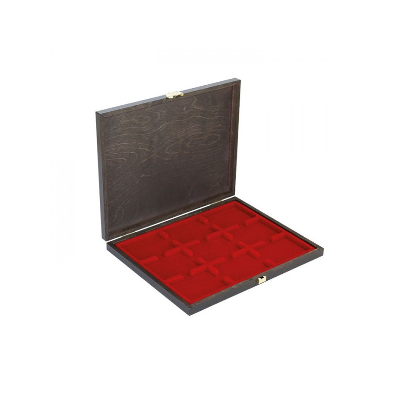 LINDNER Coffret numismatique bois massif CARUS-1 avec un plateau rouge foncé pour 9 capsules US (Slabs) jusqu'au format 63 x