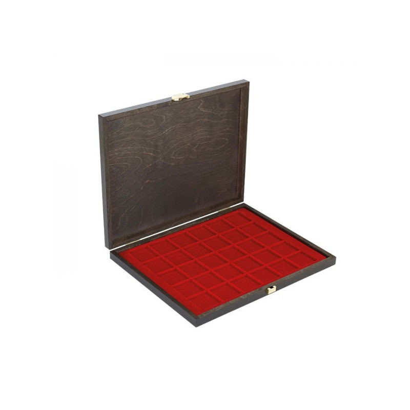 LINDNER Coffret numismatique bois massif CARUS-1 avec un plateau rouge foncé pour 30 monnaies/capsules jusqu'à  Ø ext. 38 mm