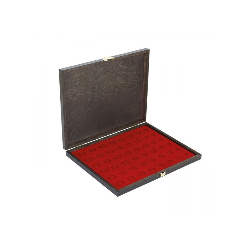 LINDNER Coffret numismatique bois massif CARUS-1 avec un plateau rouge foncé pour 6 séries Euro courantes (1 Cent à  2 Euro)