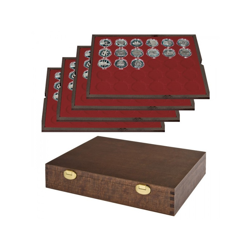 LINDNER Coffret numismatique en bois massif avec 4 plateaux pour 120 capsules de Ø ext. 39 mm €“ par ex. pour monnaies Allema