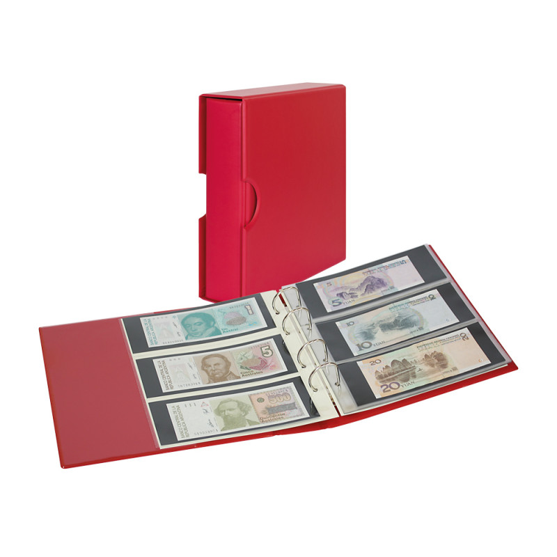 Album PUBLICA M COLOR pour billets de banque avec 10 feuilles en 2 versions, utilisables recto-verso - Berry (rouge) - avec b