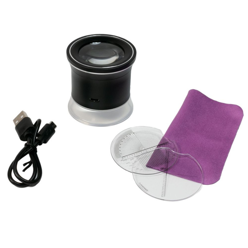 Loupe LED/UV à  poser, grossissement 30x, avec batterie rechargeable