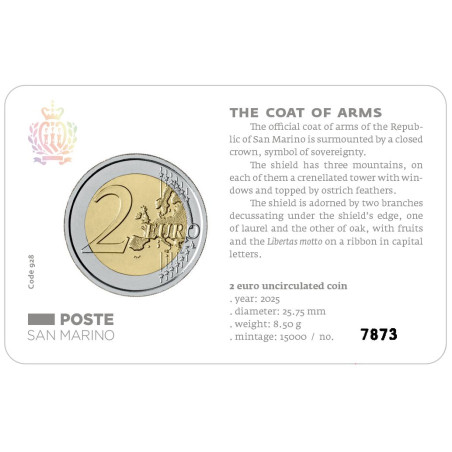 Saint Marin 2025 - Coincard "Drapeau de la République de Saint-Marin"
