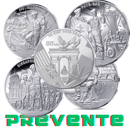 Monnaie de Paris 2025- Collection complète 10€ -80 ANS DU V-E DAY- 4 x10€ Argent BE