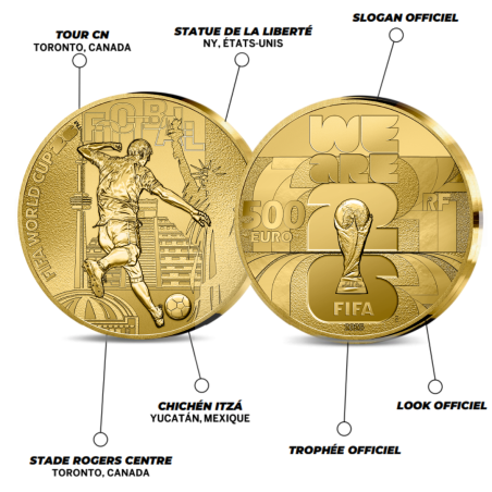 Monnaie de Paris 2025-FIFA 2026-500€ Or 5 oz. BE Polissage inversé Monnaie de Paris 2025-FIFA 2026-500€ Or 5 oz. BE Polissage inversé