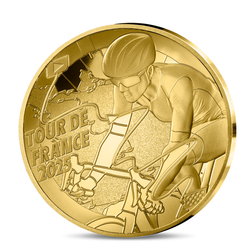 Monnaie de paris 2025-TOUR DE FRANCE-50€ Or 1/4 oz. BE - Carte des étapes
