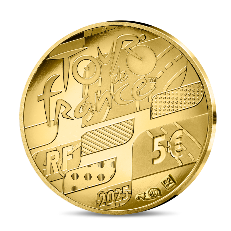 Monnaie de paris 2025-TOUR DE FRANCE-5€ 1/2g Or BE- Carte des étapes