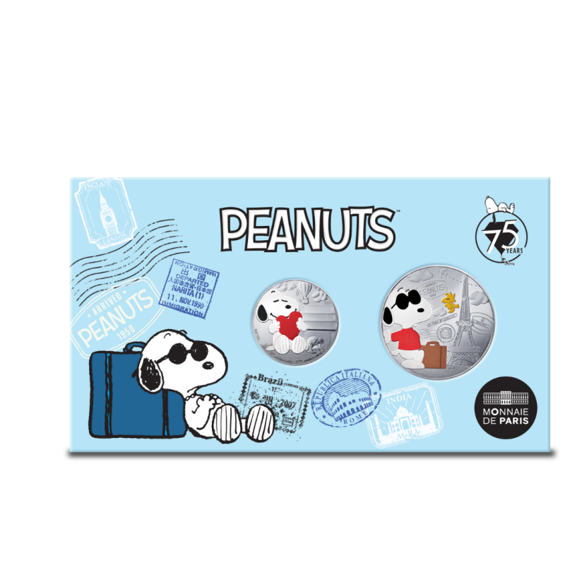 Monnaie de Paris 2025- PEANUTS - 75 ANS DE SNOOPY-Pack duo: 10€ Argent + 50€ Argent colorisées