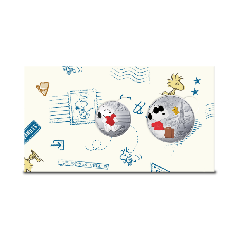 Monnaie de Paris 2025- PEANUTS - 75 ANS DE SNOOPY-Pack duo: 10€ Argent + 50€ Argent colorisées