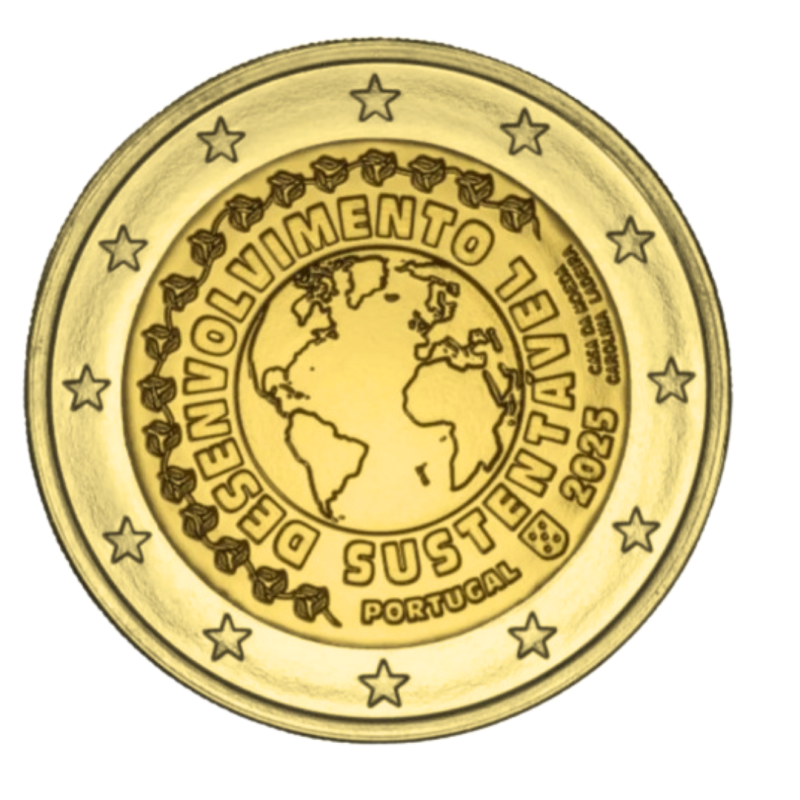 Portugal 2025 - 2 euro commémorative – Développement durable- dorée à l'or fin 24 carats