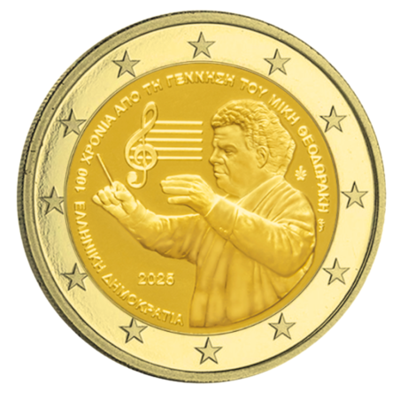 Grèce 2025 - 2 euro commémorative – Theodorakis- dorée à l'or fin 24 carats