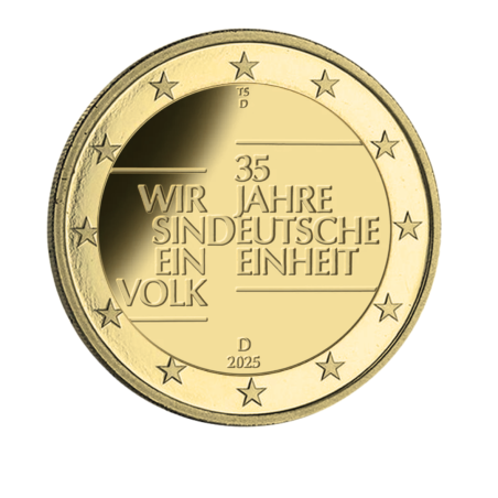 Allemagne 2025 - 2 euro commémorative – Réunification- dorée à l'or fin 24 carats