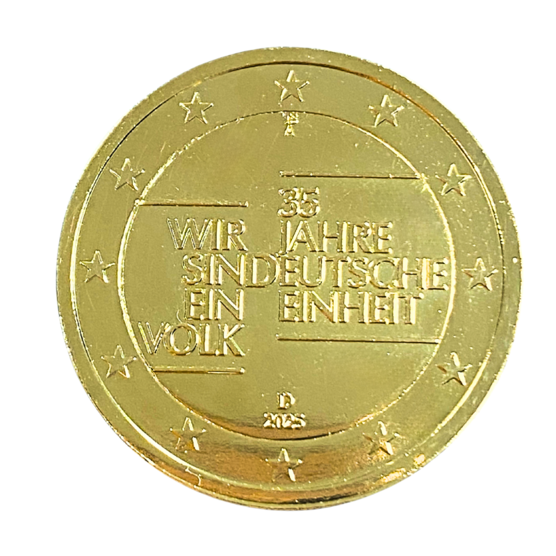 Allemagne 2025 - 2 euro commémorative – Réunification- dorée à l'or fin 24 carats