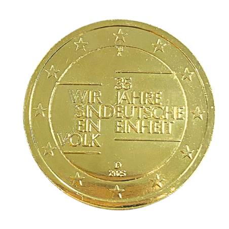 Allemagne 2025 - 2 euro commémorative – Réunification- dorée à l'or fin 24 carats