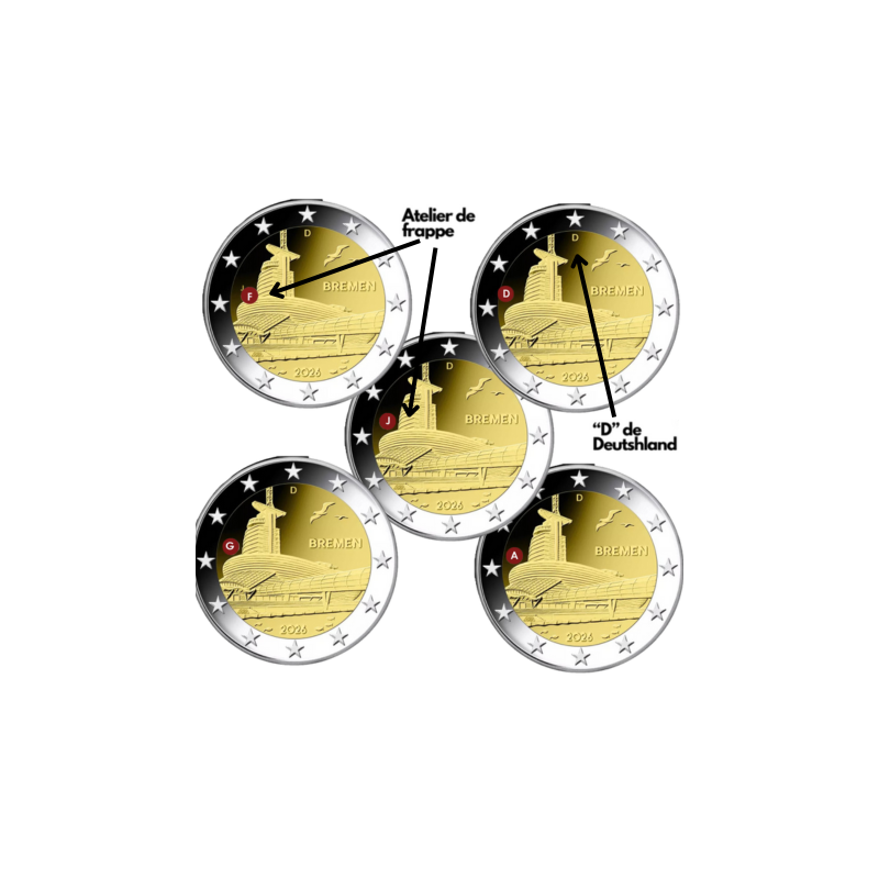 Allemagne 2026 - 2 euro commémorative - Brême x 5- (les 5 ateliers A, D, F, G et J)