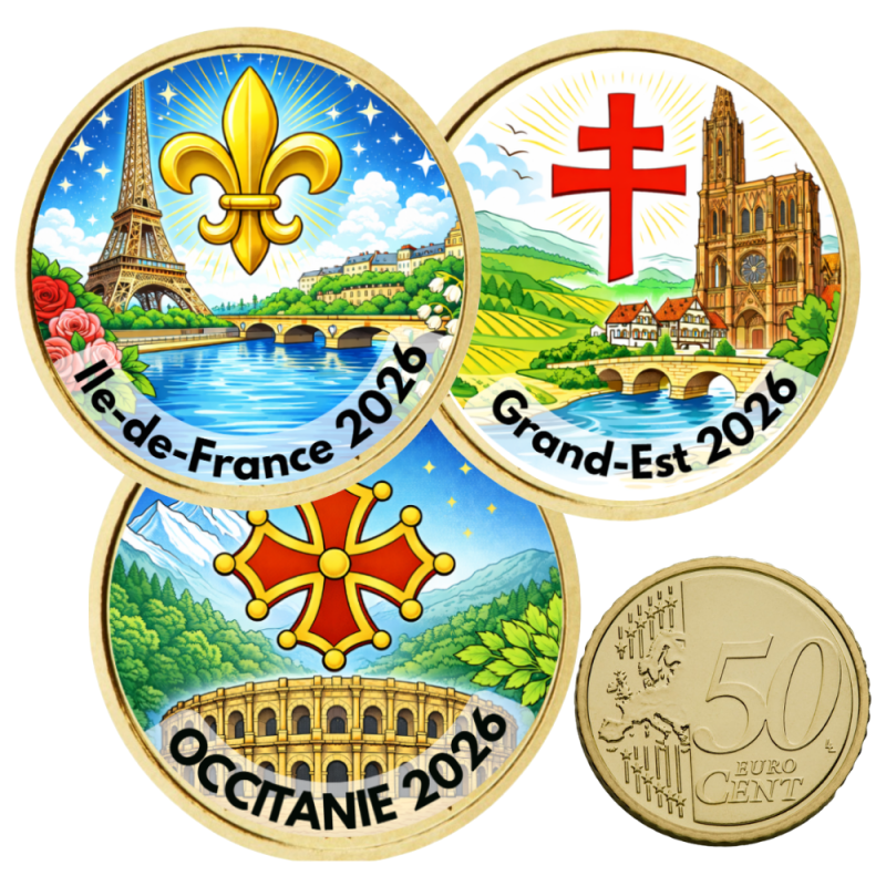 Les Régions 2026-50 cts domé couleur- Collection complète