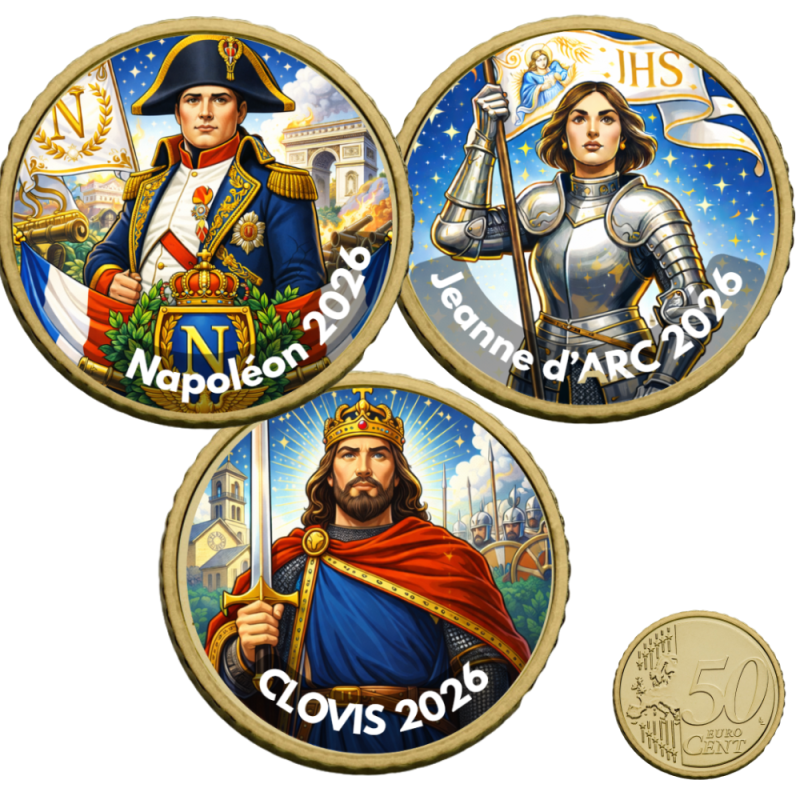 France 2026-Personnages Historiques -50 cts domé couleur- Collection complète