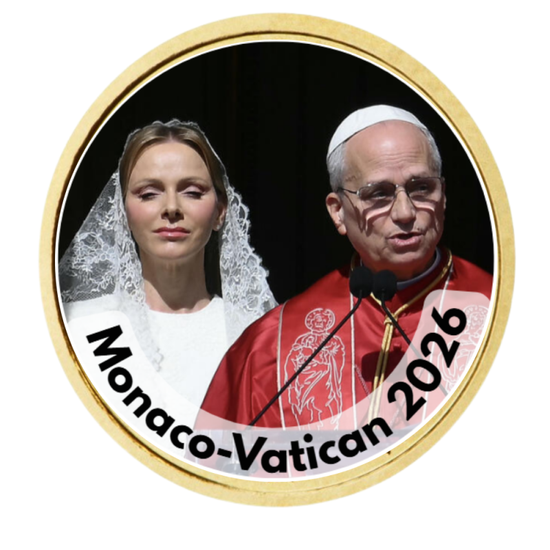 Monaco x Vatican 2026-Historique Visite du Pape à Monaco -50 cts domé couleur- Collection complète