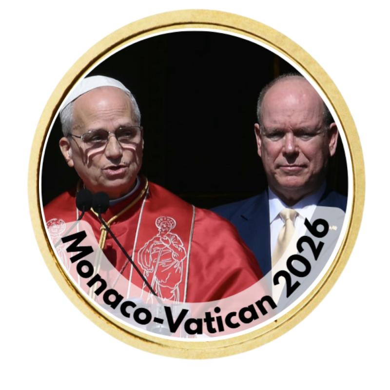 Monaco x Vatican 2026-Historique Visite du Pape à Monaco -50 cts domé couleur- Collection complète