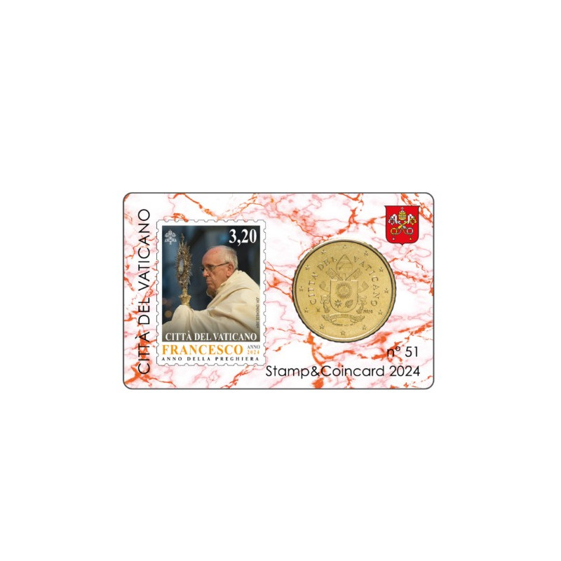 Vatican 2024- Collection complète- Coincards 50cts + timbre x 4