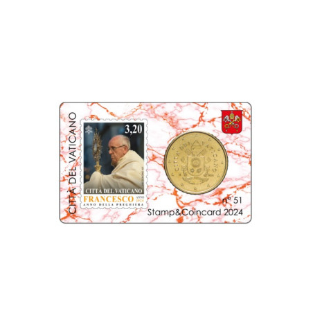 Vatican 2024- Collection complète- Coincards 50cts + timbre x 4
