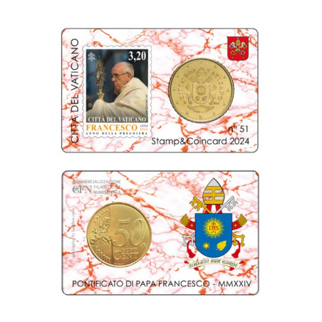 Vatican 2024- Collection complète- Coincards 50cts + timbre x 4