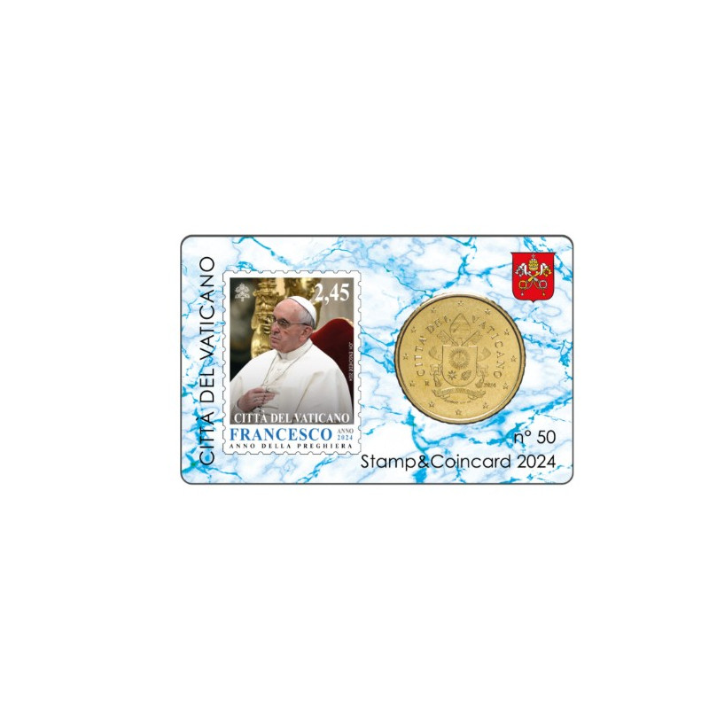 Vatican 2024- Collection complète- Coincards 50cts + timbre x 4