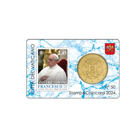 Vatican 2024- Collection complète- Coincards 50cts + timbre x 4