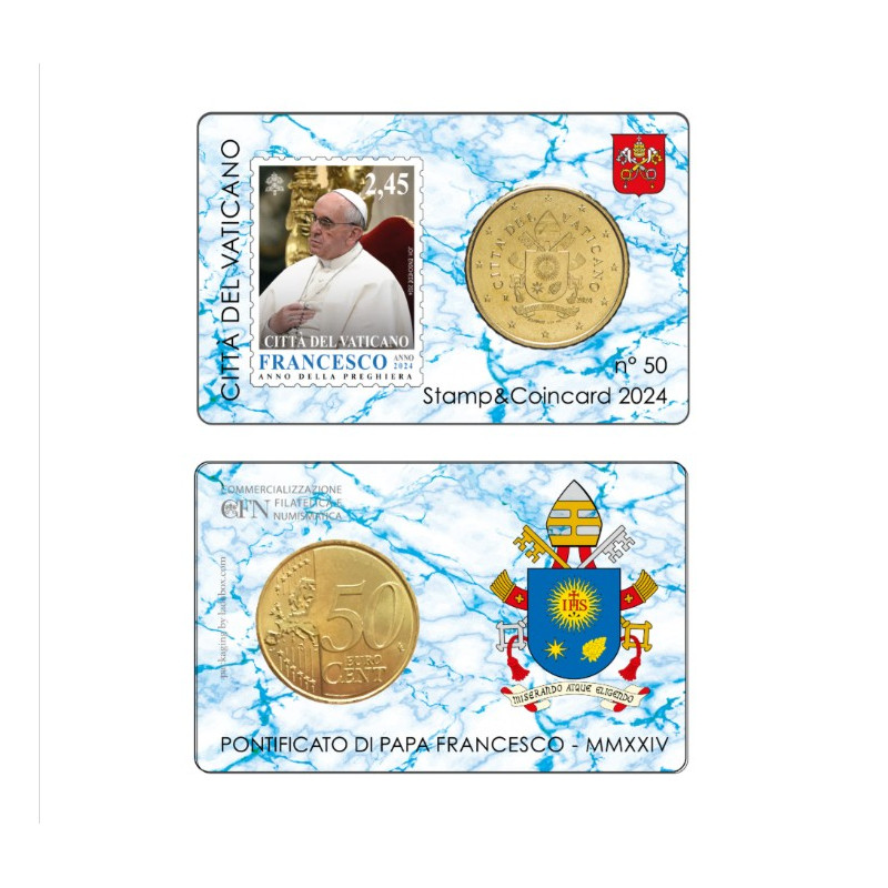 Vatican 2024- Collection complète- Coincards 50cts + timbre x 4