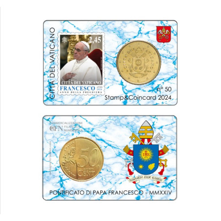 Vatican 2024- Collection complète- Coincards 50cts + timbre x 4