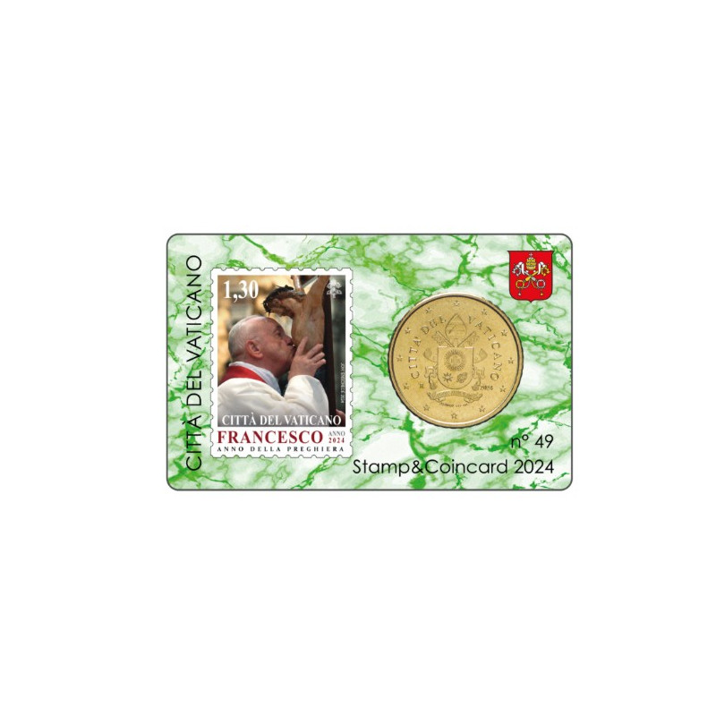 Vatican 2024- Collection complète- Coincards 50cts + timbre x 4