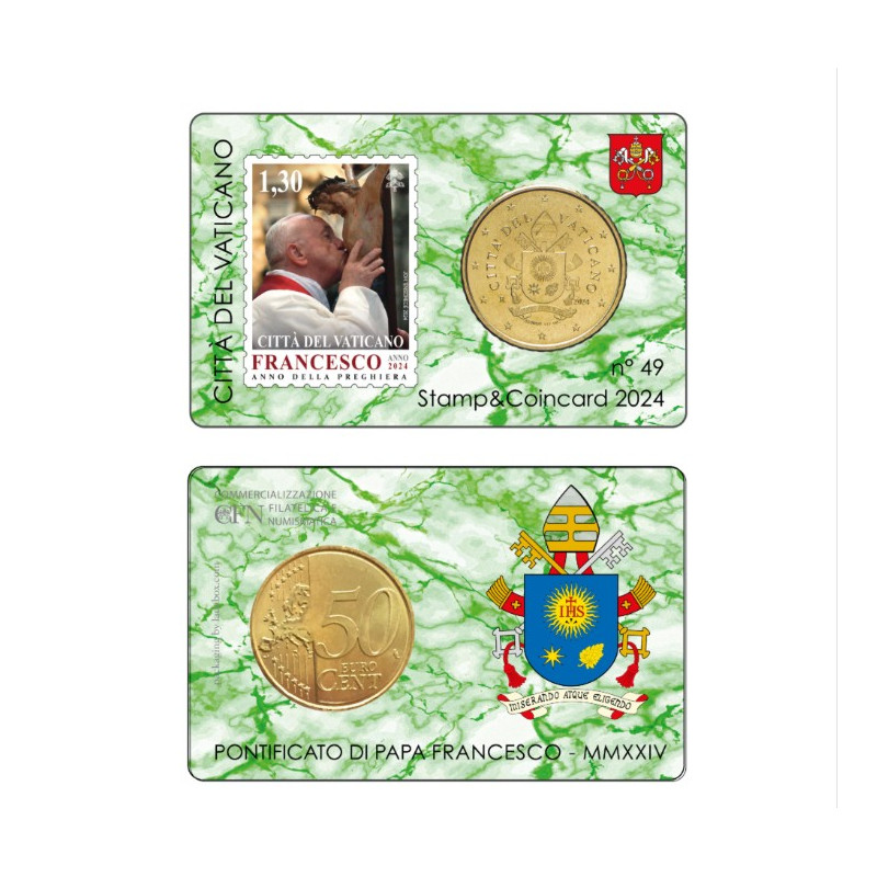 Vatican 2024- Collection complète- Coincards 50cts + timbre x 4