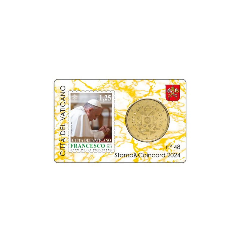 Vatican 2024- Collection complète- Coincards 50cts + timbre x 4